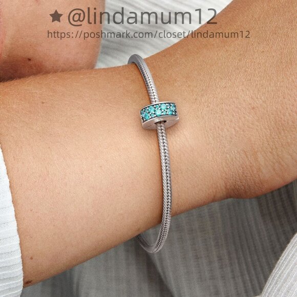 Pandora Teal Pavé Clip Charm - Picture 4 of 5